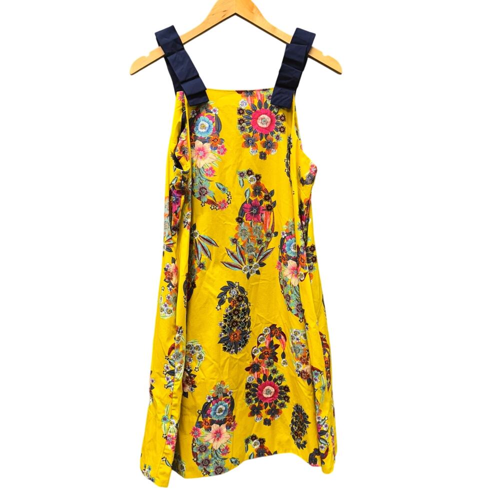 Maeve Sunniva Dress Womens Small‎ Yellow Floral Paisley Shift Ribbon Straps Boho